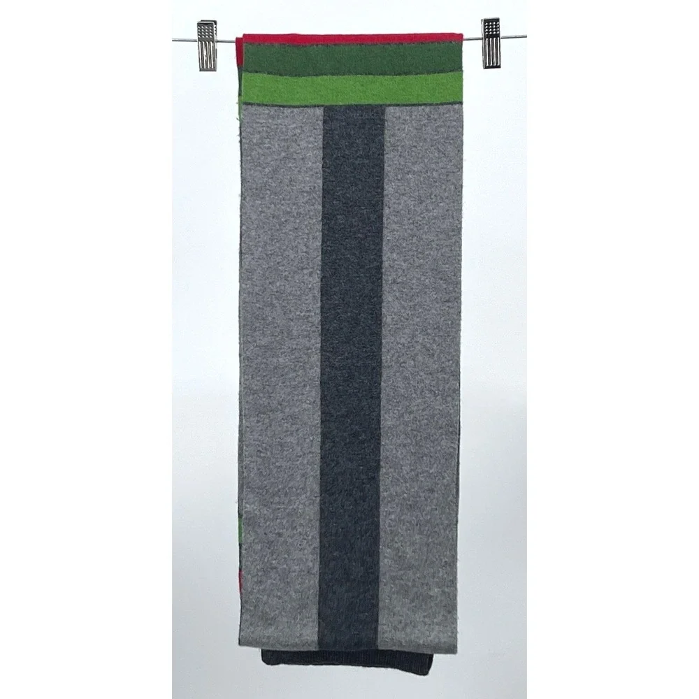 D&G Dolce & Gabbana Scarf Gray Green Red Striped Logo Knit Unisex 48